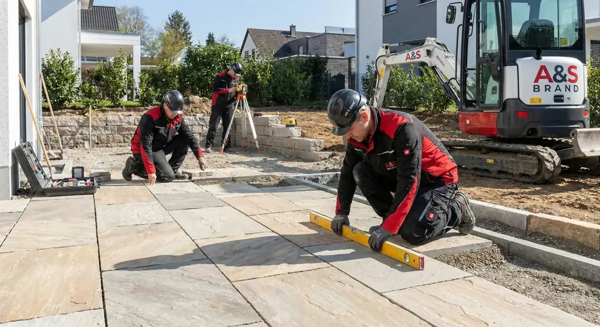 Verlegen von Platten auf einer Terrasse