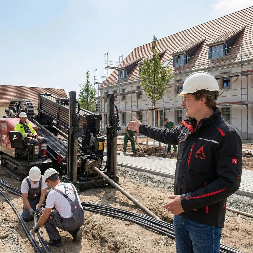 Tiefbaustelle – HDD-Bohrung und Leitungsverlegung